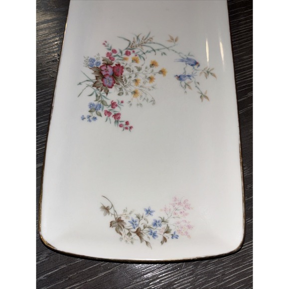 Vintage Royal Kent small rectangular platter flowers gold rim England - Picture 2 of 8